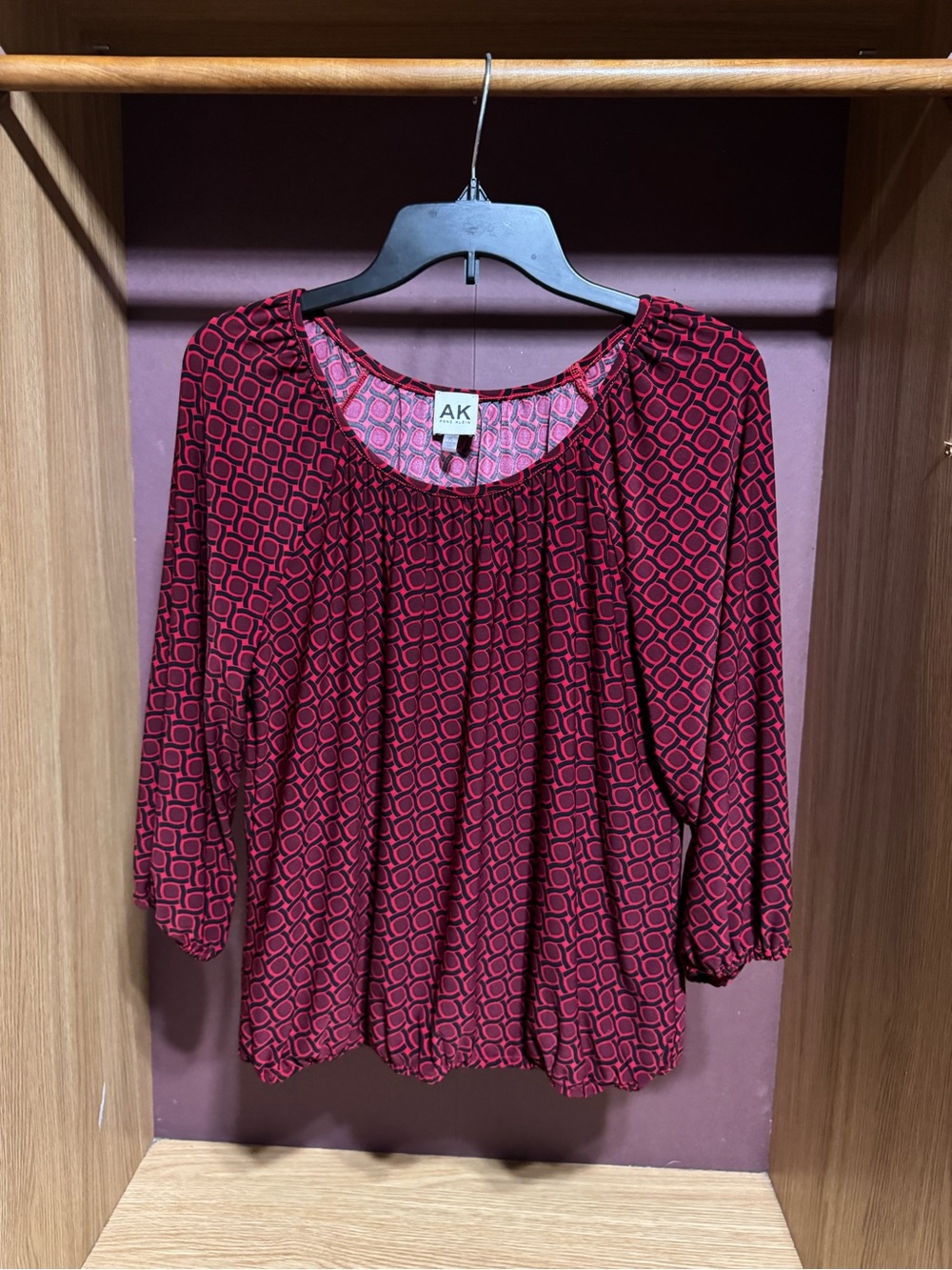 AK Anne Klein Red Black Geometric Print Top Petite Large